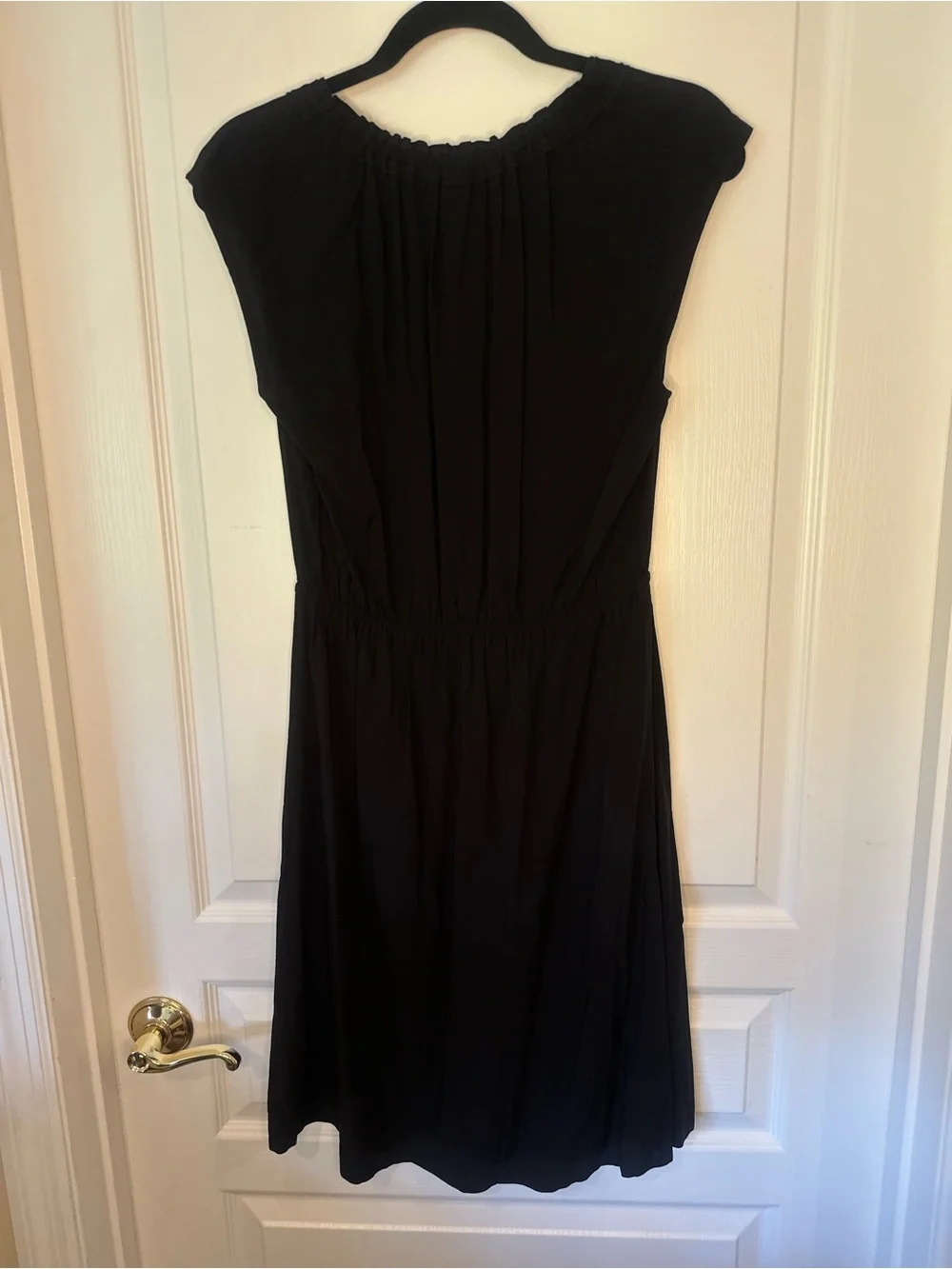 Old Navy Black Cap-Sleeve Midi Dress with Ruffle Neck